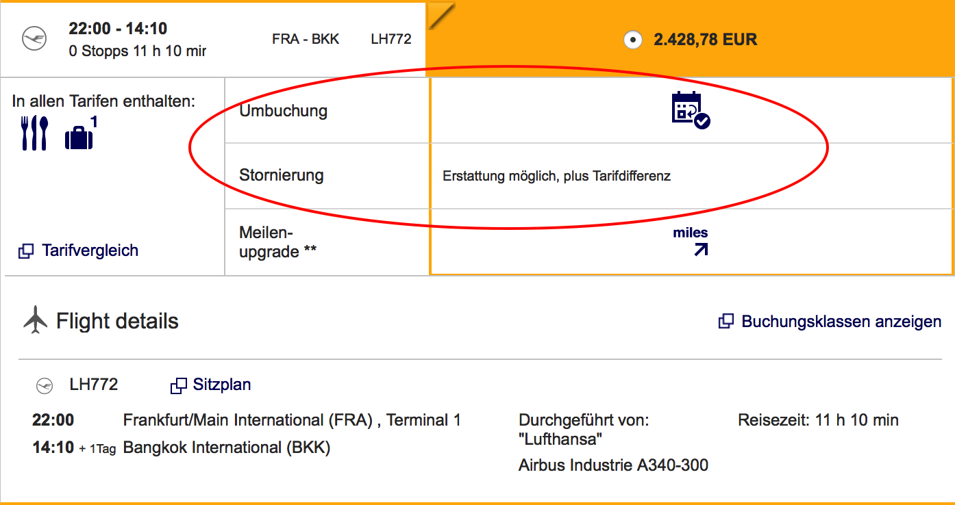 Lufthansa Langstrecke Umbuchung