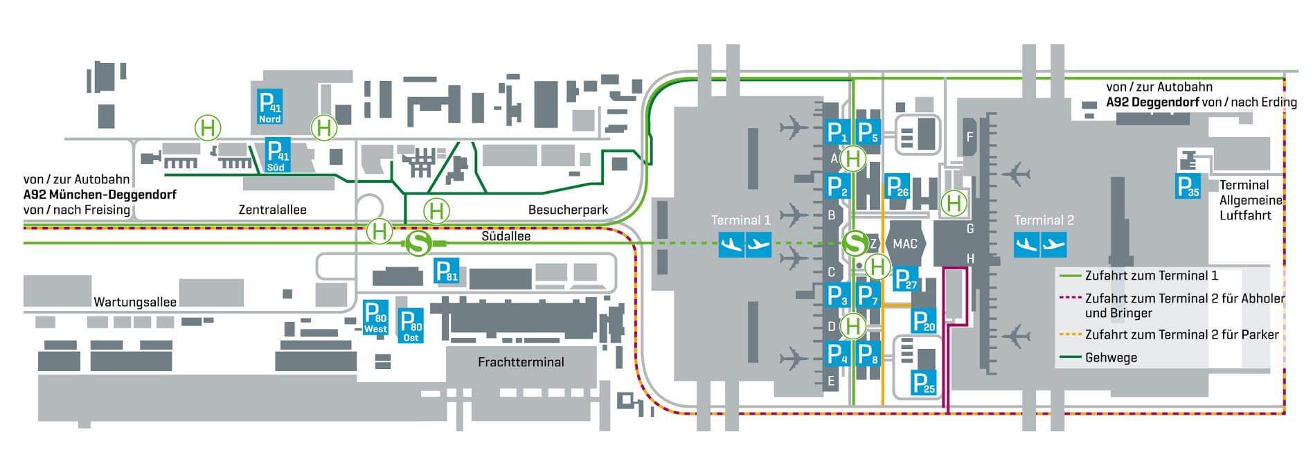 Parken am Flughafen München Karte