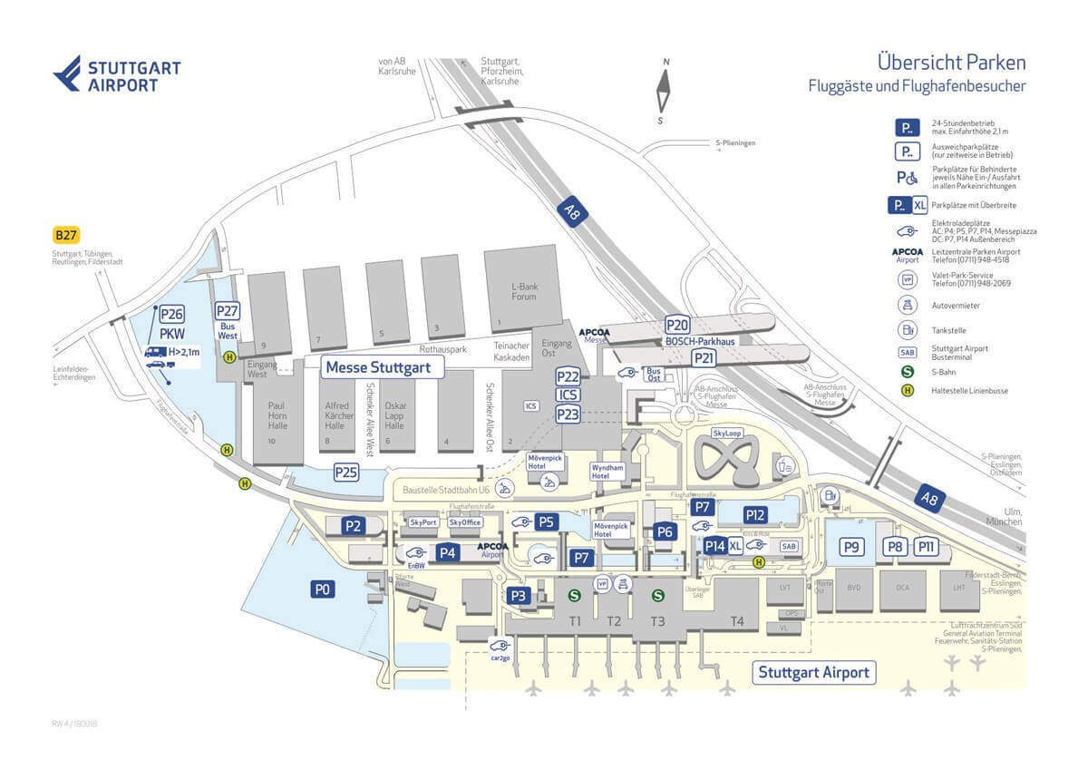 Parken am Flughafen Suttgart Parkhäuser Karte