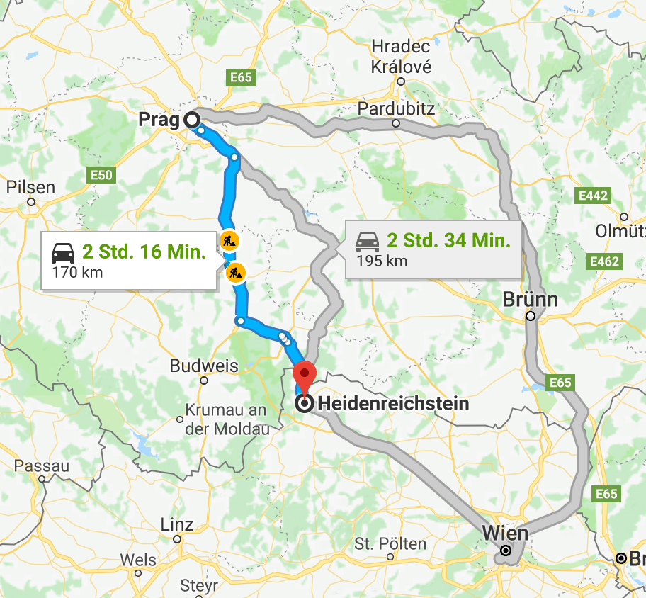 Österreich nach Prag Entfernung Karte