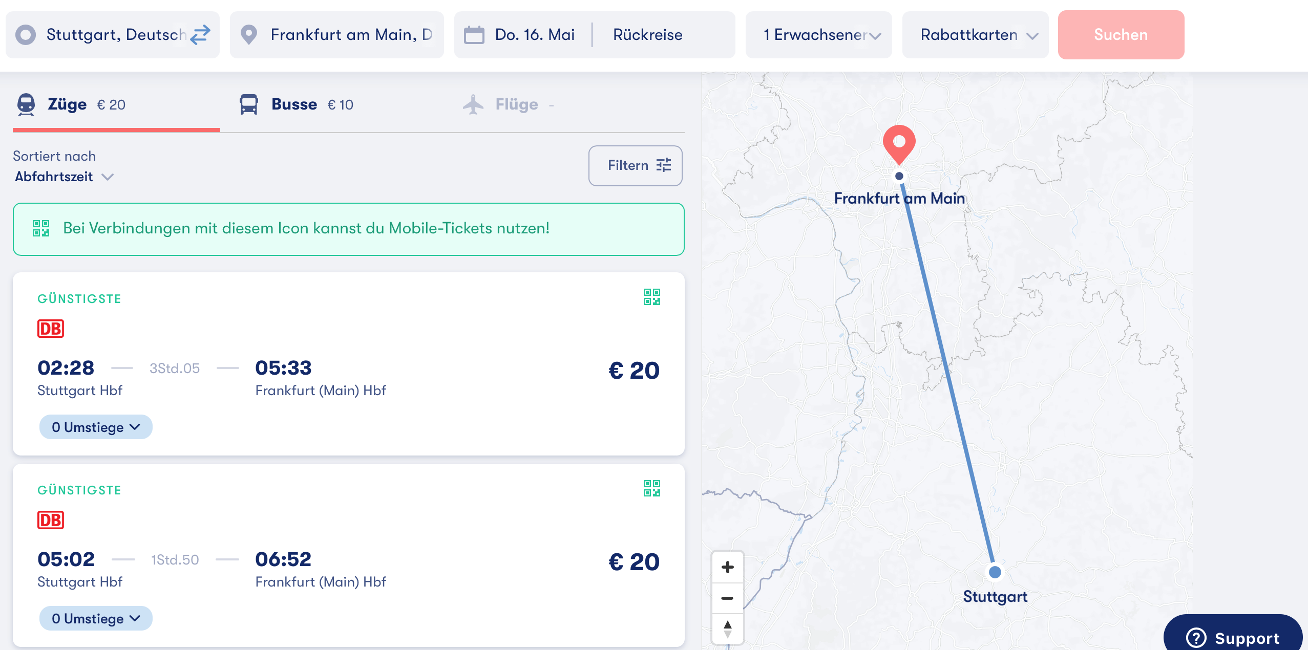 GoEuro.de Stgt Frankfurt ICE 20€