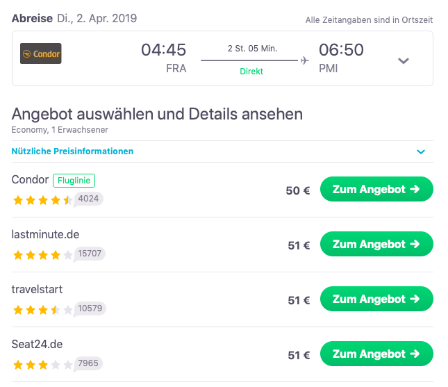 Flüge nach Mallorca Preisverlgeich Anbieterliste