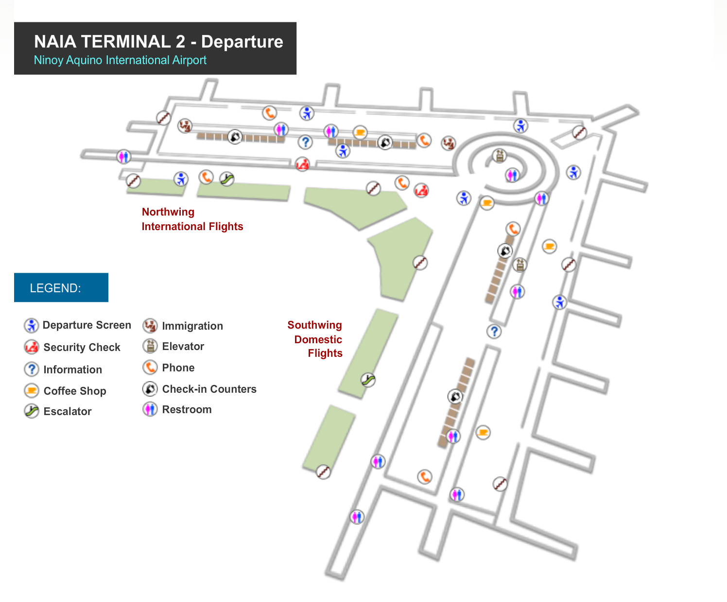 Manila Flughafen Terminal 2 Abflugsbereich Karte