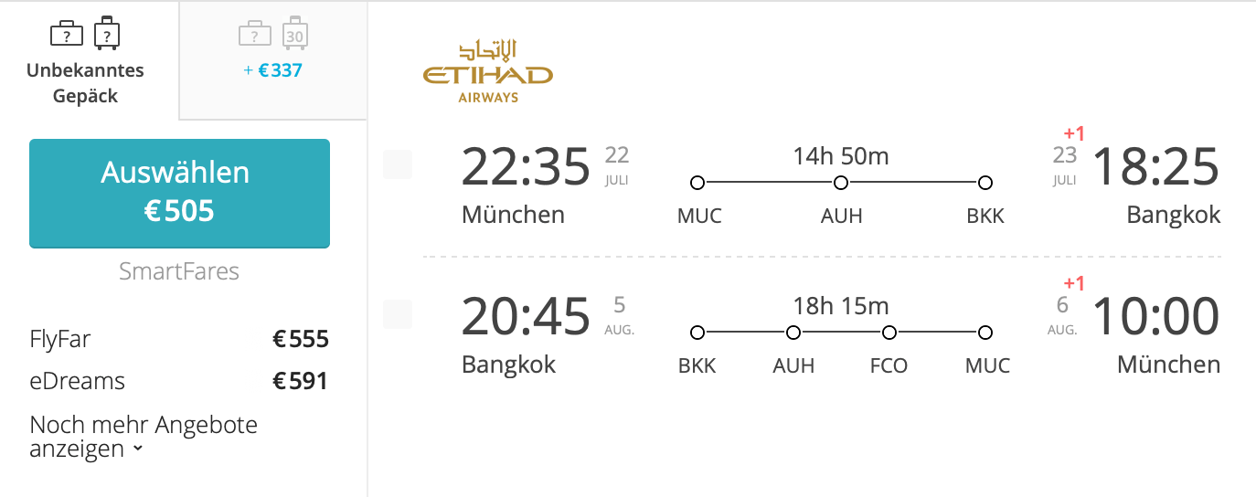 Etihad Flüge Bangkok