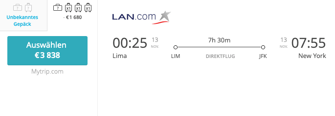 Latam LAN LIM-JFK Business Class