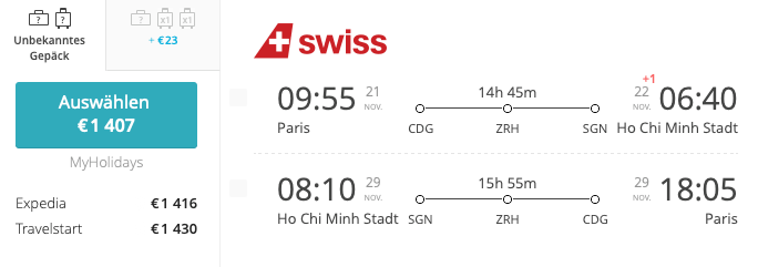 Swiss Edelweiss Paris - Ho Chi Minh Business Class Deal